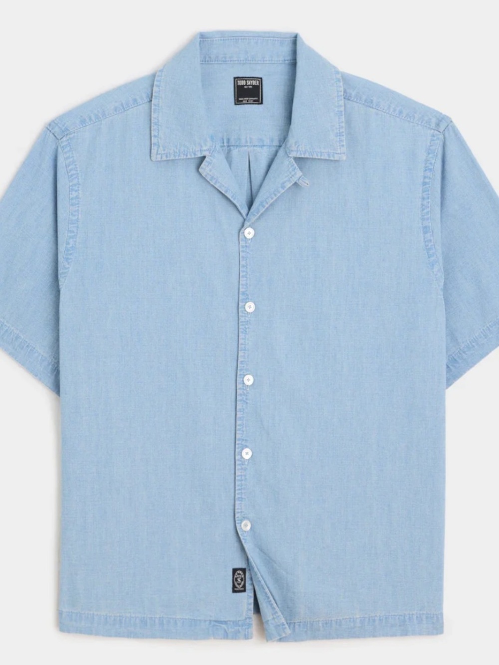 TODD SNYDER CROPPED CHAMBRAY CAMP COLLAR SHIRT IN LIGHT INDIGO